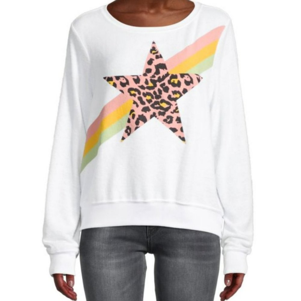 Wildfox White Leopard Star Sweatshirt Size Large